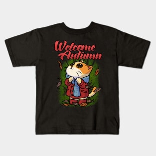 Welcome Autumn Fall Seasons Funny Cute Cat Gift Kids T-Shirt